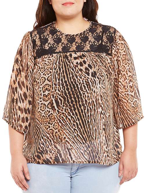 lace paneled animal print plus top - 14997832 -  Standard Image - 0