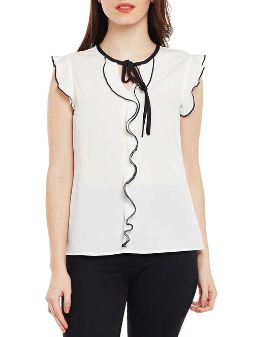 white solid ruffled top - 14997853 -  Standard Image - 0