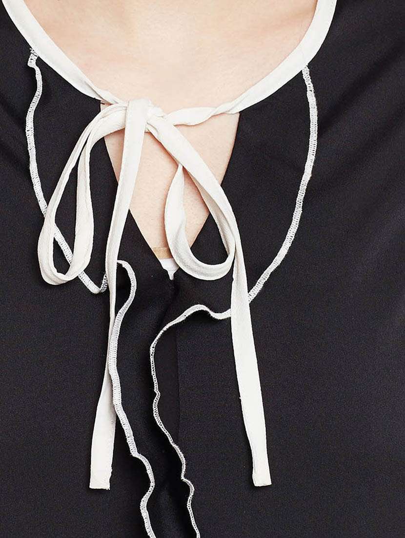 contrast piping ruffled top - 14997854 -  Standard Image - 3