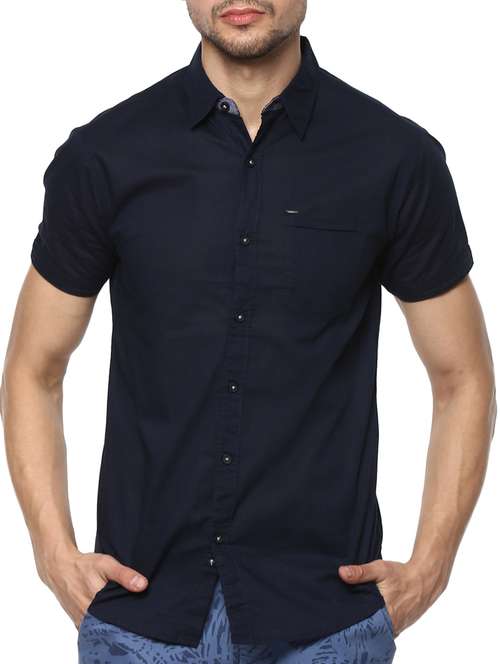 navy blue cotton casual shirt - 15000724 - Standard Image - 0