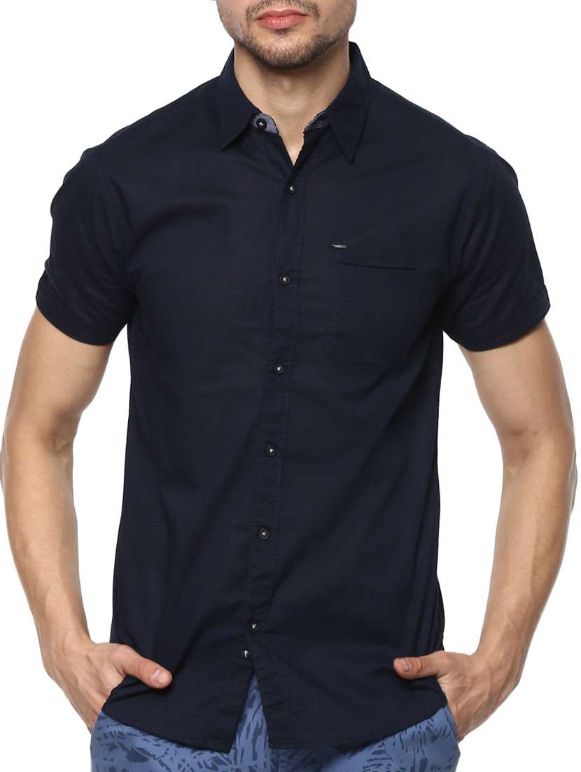 navy blue cotton casual shirt - 15000724 - Zoom Image - 0