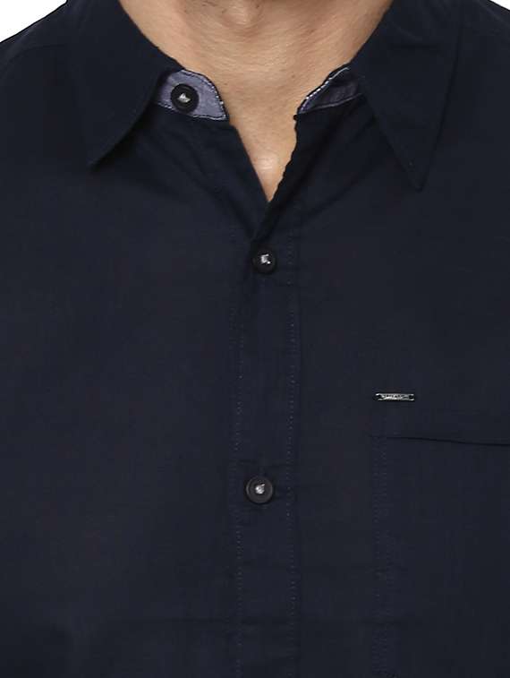 navy blue cotton casual shirt - 15000724 - Standard Image - 3