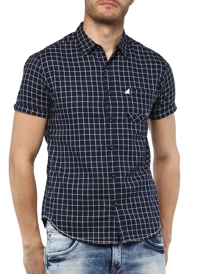 navy blue cotton casual shirt - 15000742 -  Zoom Image - 0