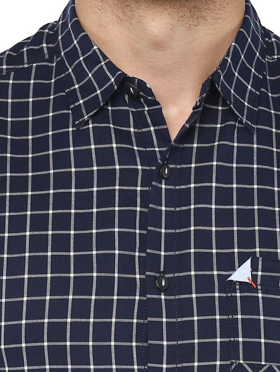 navy blue cotton casual shirt - 15000742 - Standard Image - 3