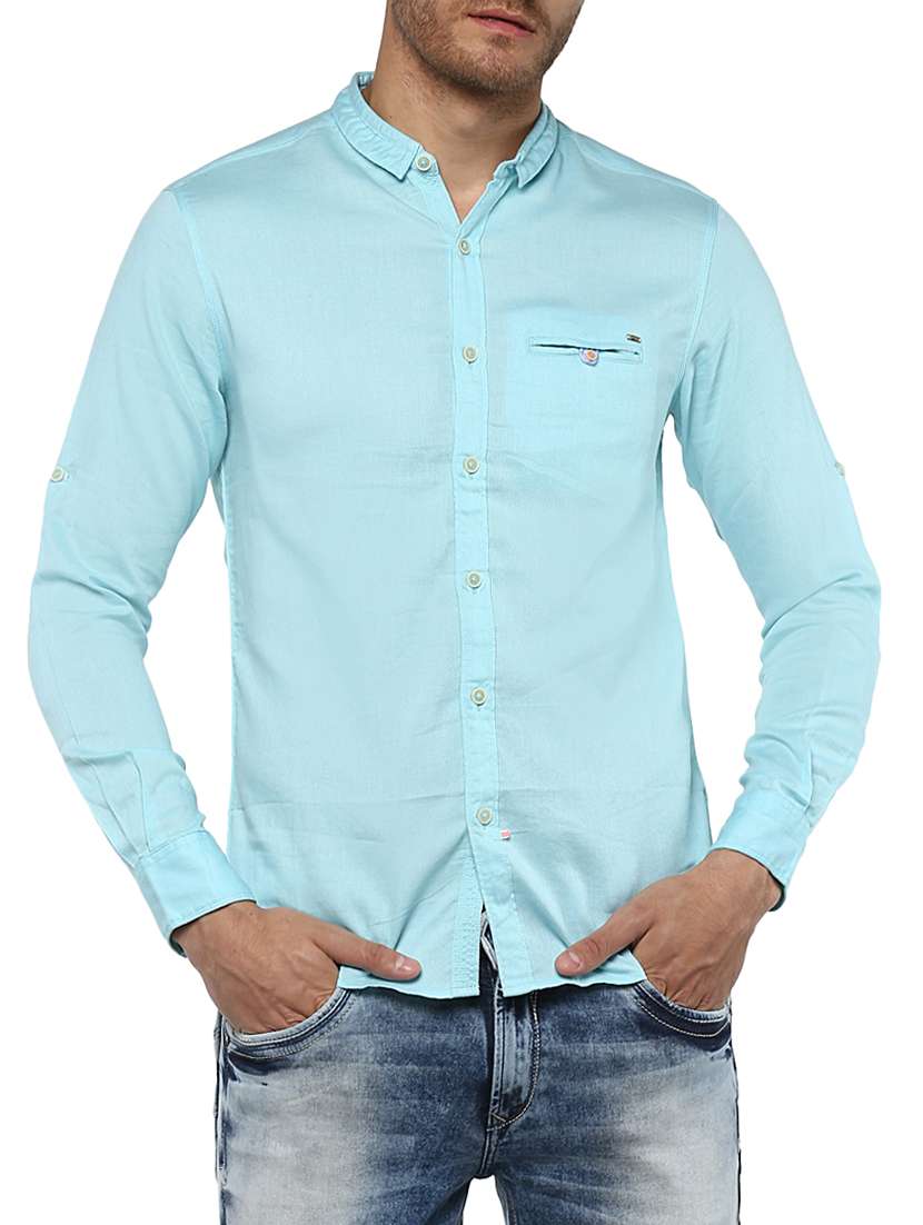 blue cotton casual shirt - 15000748 -  Zoom Image - 0