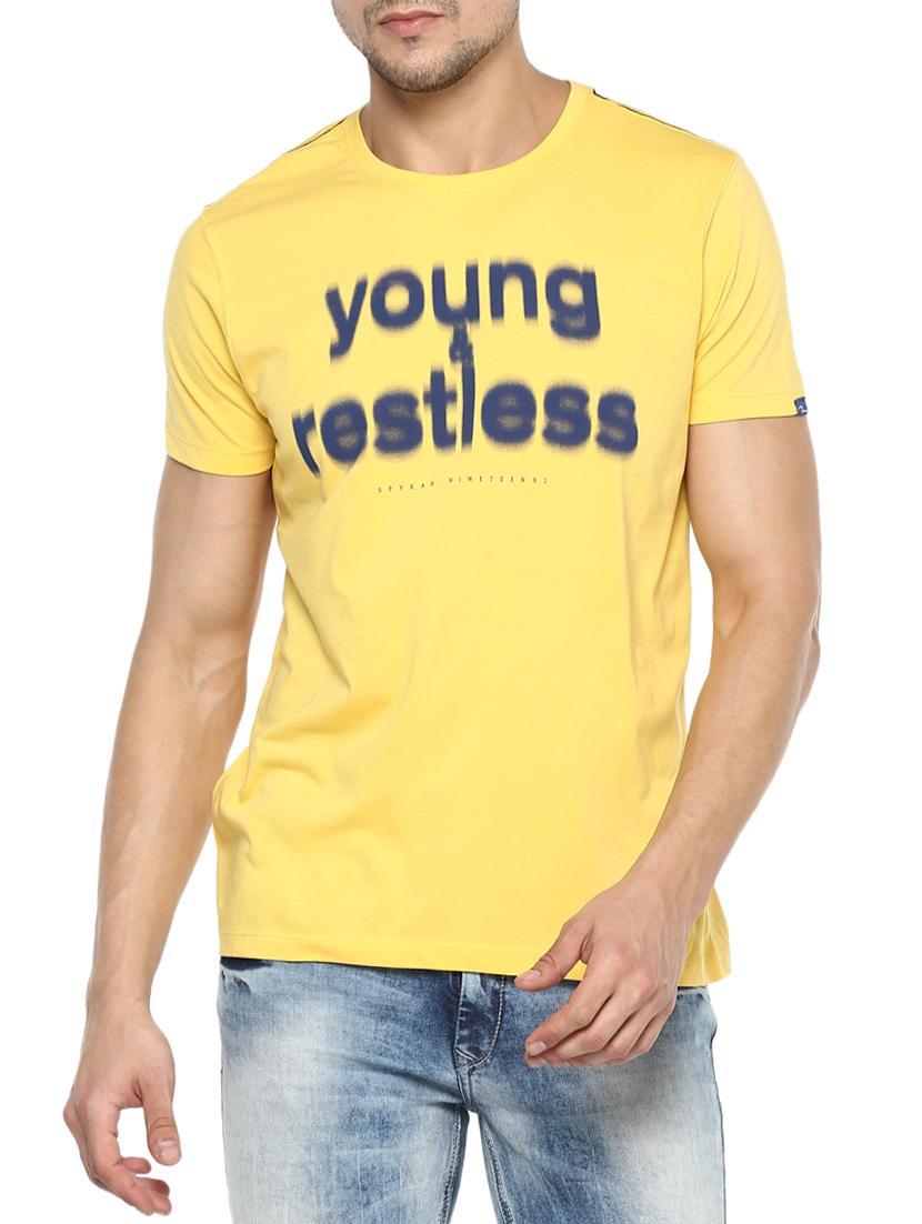 yellow cotton chest print tshirt - 15000882 - Zoom Image - 0