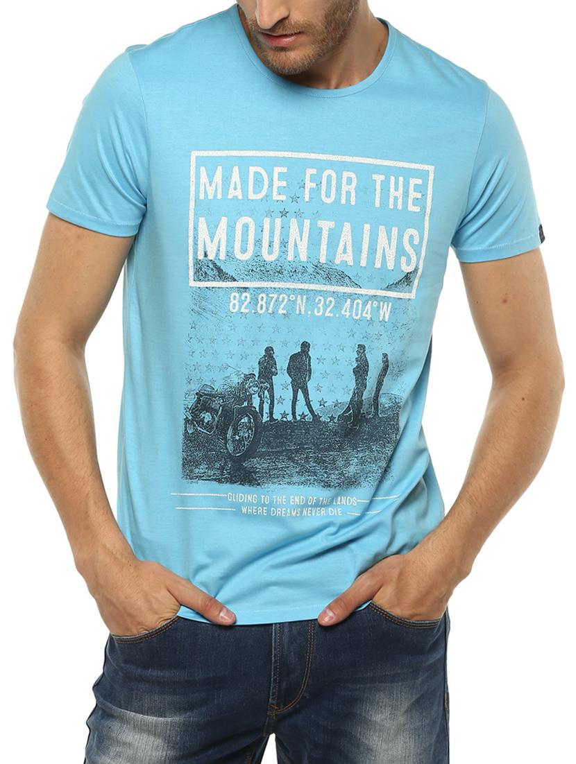 turquoise cotton front print tshirt - 15000887 - Zoom Image - 0