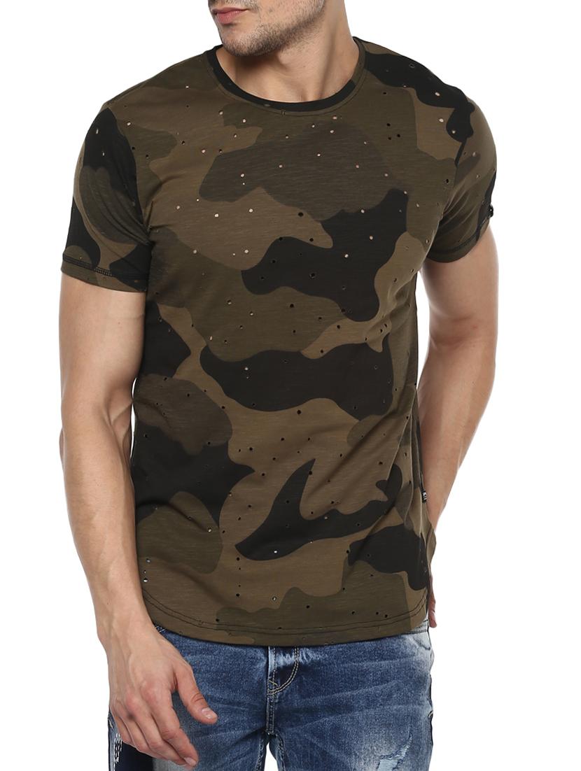 olive green cotton all over print tshirt - 15000896 - Zoom Image - 0