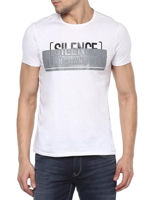 white cotton chest print tshirt - 15000904 - Standard Image - 0