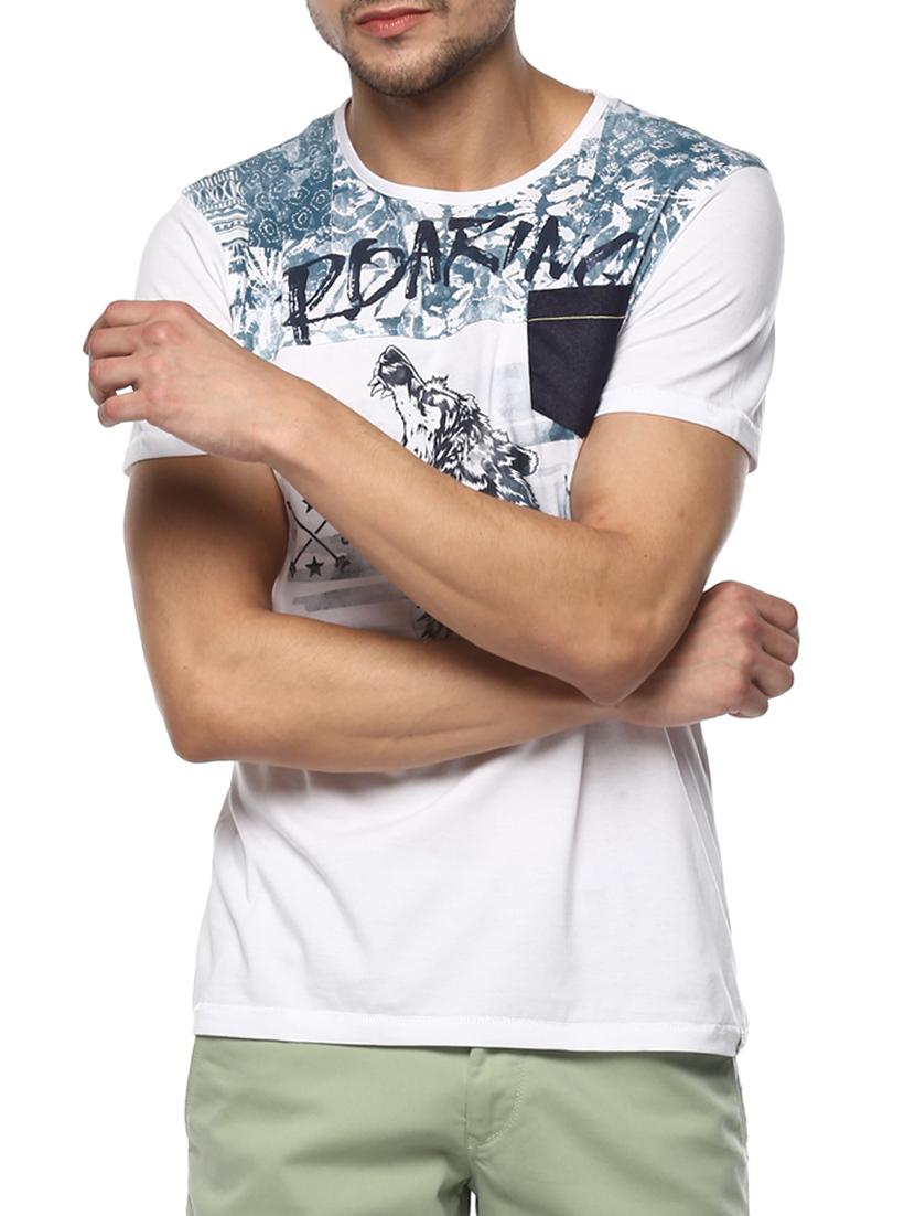 white cotton chest print tshirt - 15000920 - Zoom Image - 0