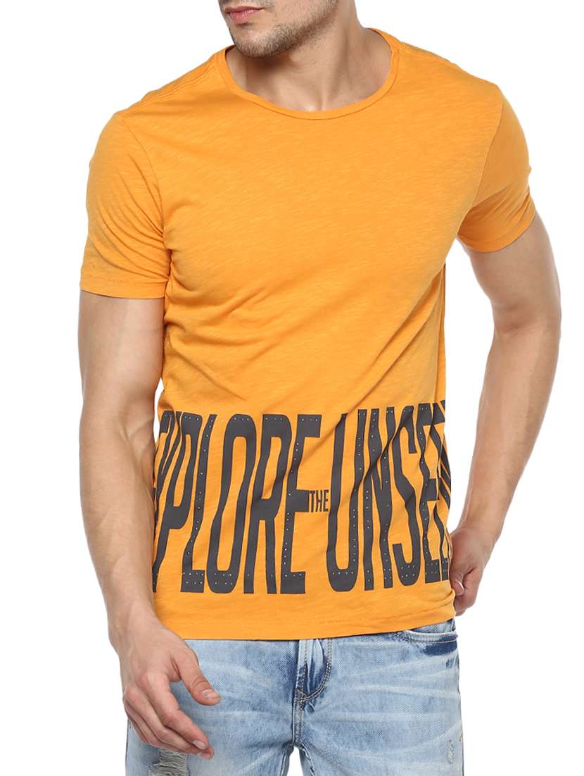 yellow cotton front print tshirt - 15000941 -  Zoom Image - 0