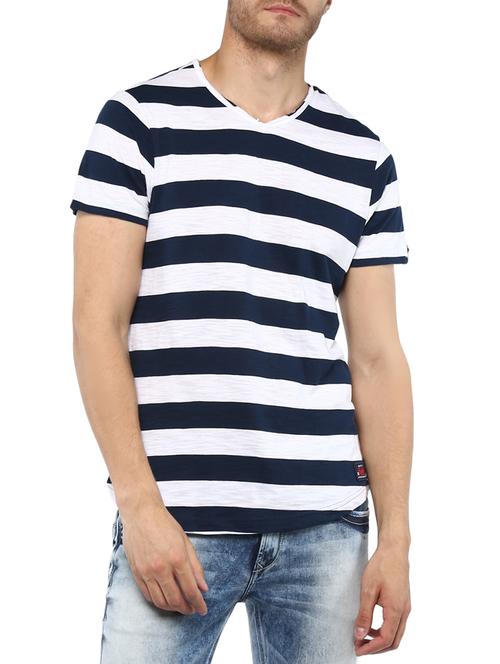 navy blue cotton striped t-shirt - 15000961 - Standard Image - 0
