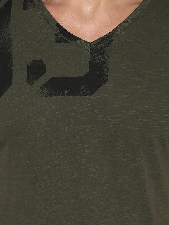 olive green cotton chest print tshirt - 15000967 - Standard Image - 3
