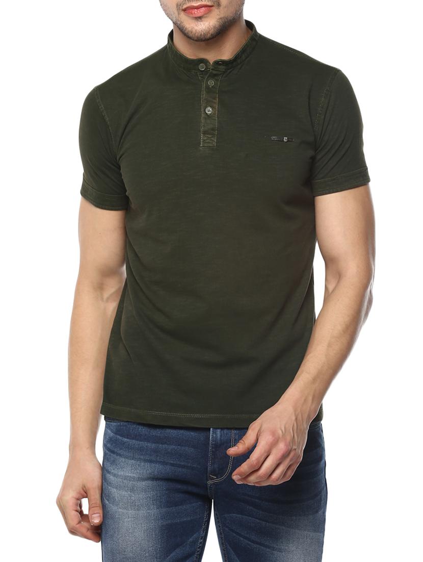 olive green cotton collared t-shirt - 15001000 - Zoom Image - 0