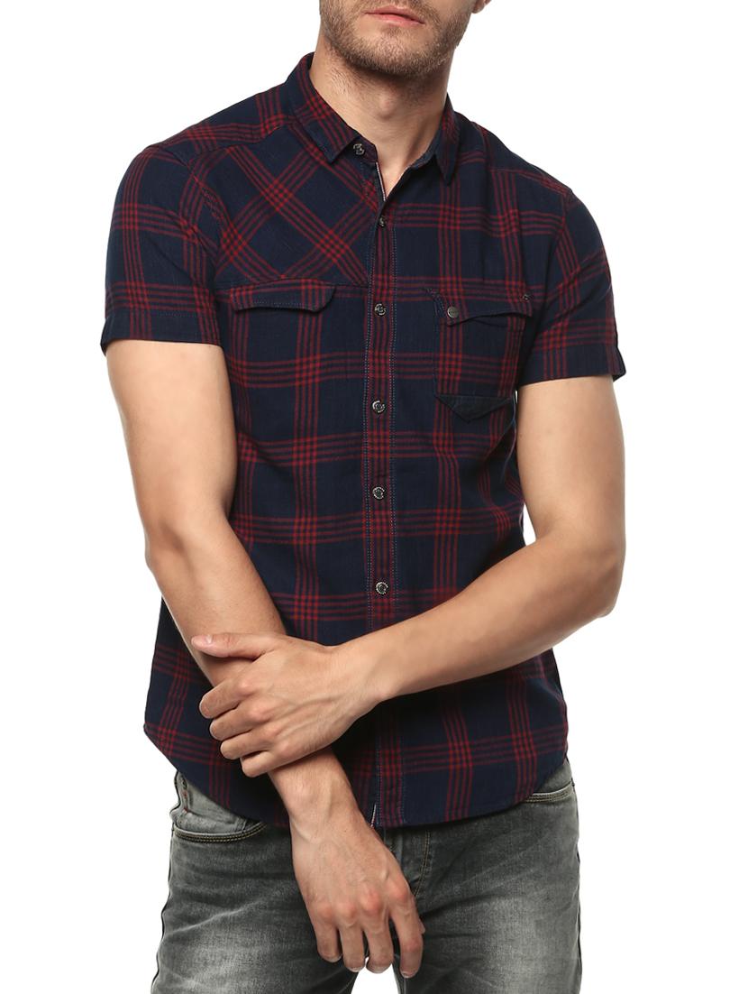 navy blue cotton casual shirt - 15001012 -  Zoom Image - 0