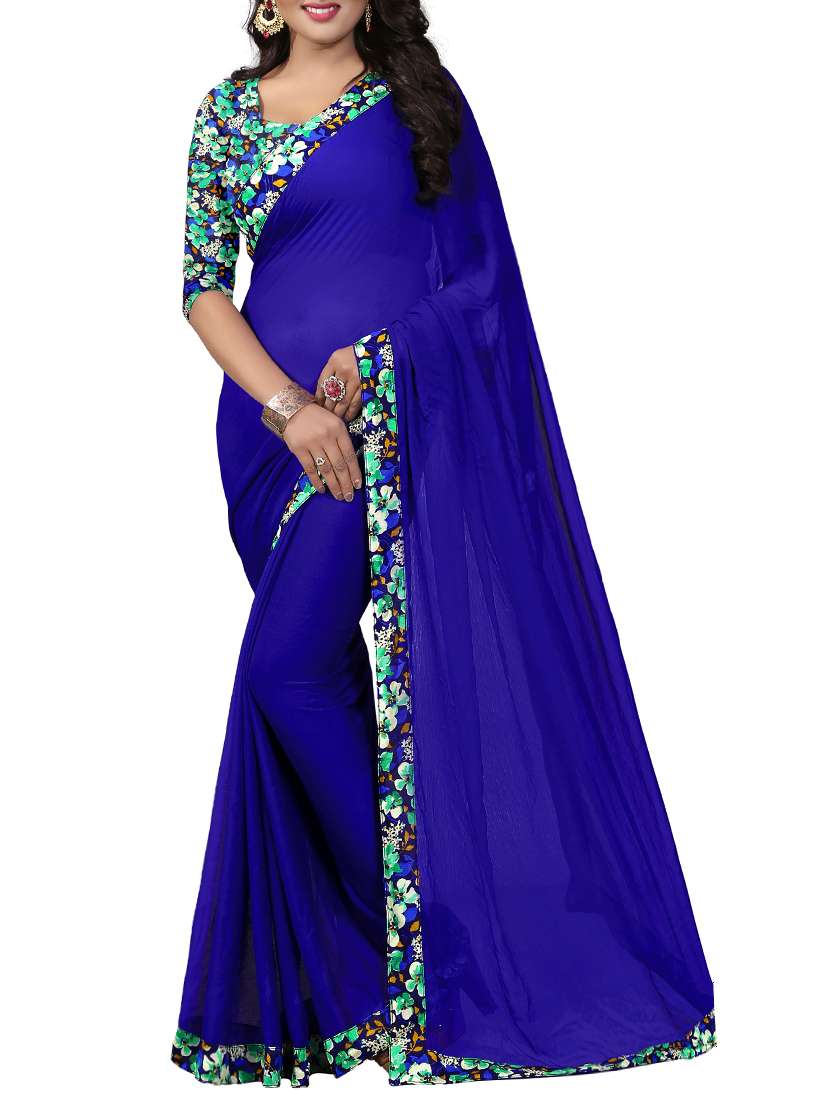 blue georgette bordered saree with blouse - 15003907 - Zoom Image - 0