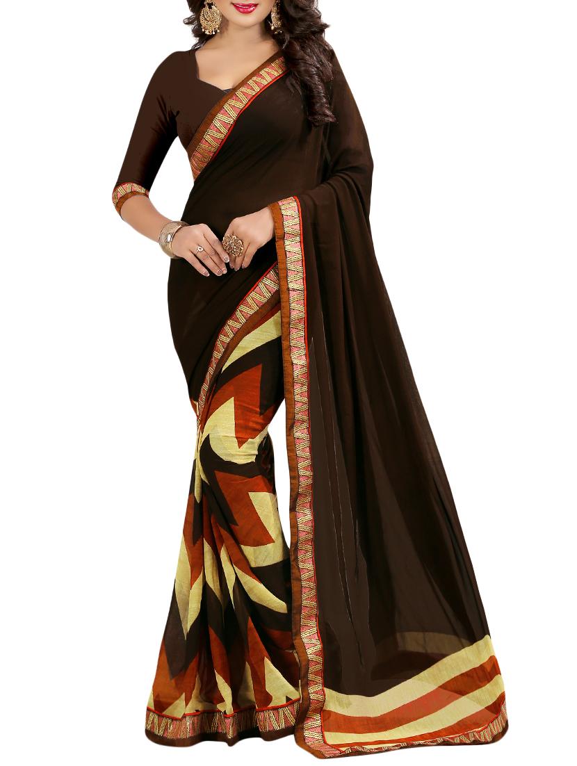 brown georgette half & half saree with blouse - 15003914 - Zoom Image - 0
