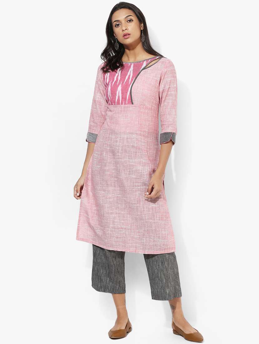 indian dobby pink khadi straight kurta