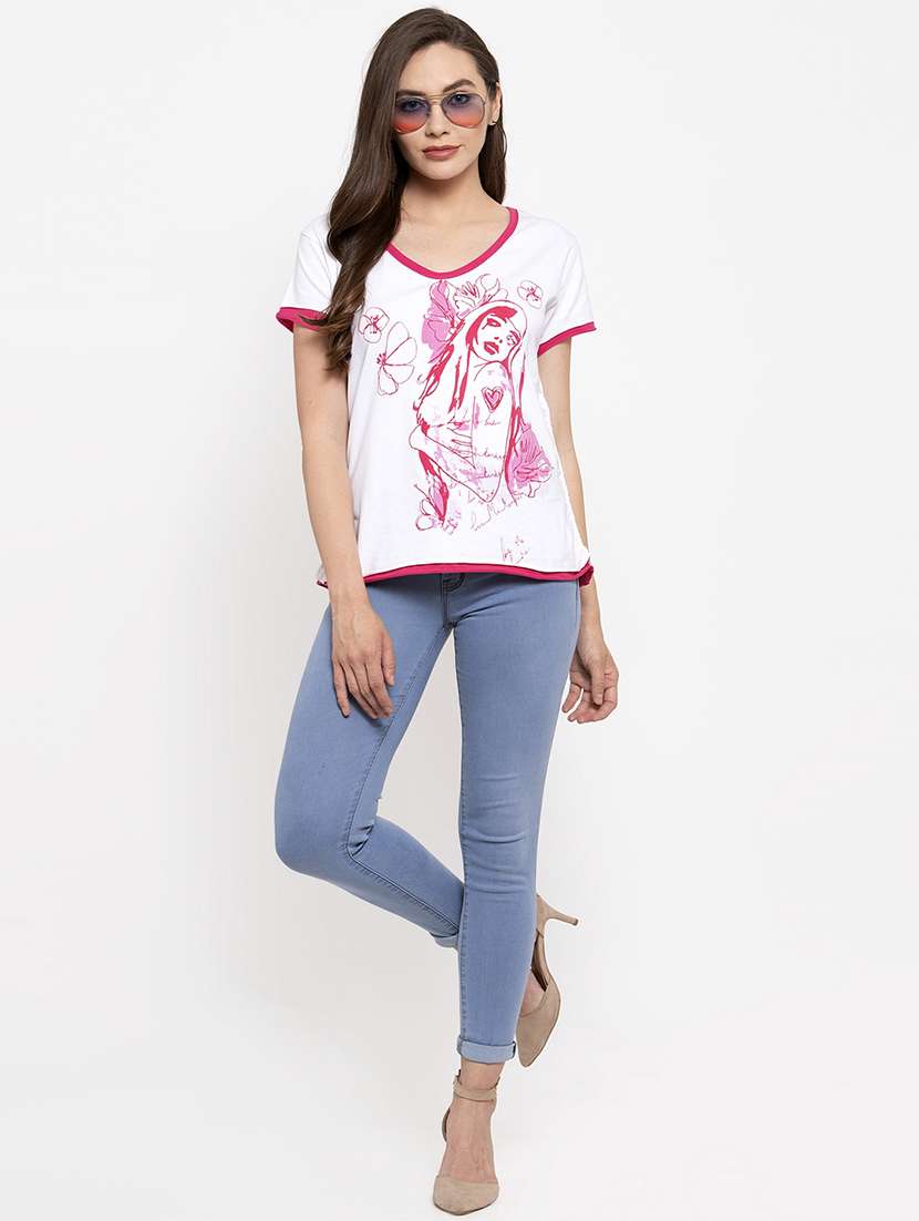 women's front print v neck t-shirt - 15006114 -  Standard Image - 3