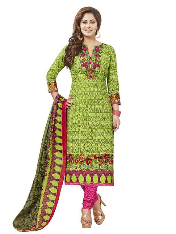 green churidaar suit unstitched suit