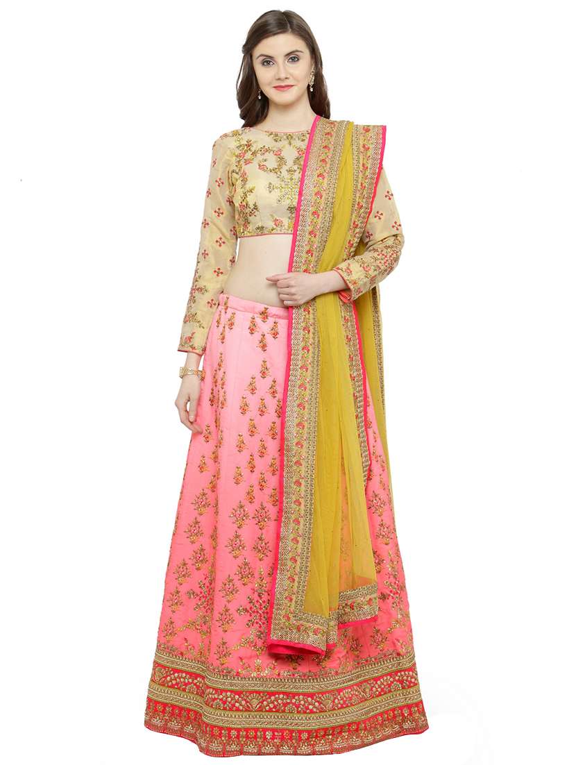 pink silk flared lehenga
