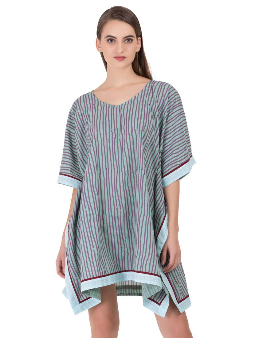 green striped cotton kaftan