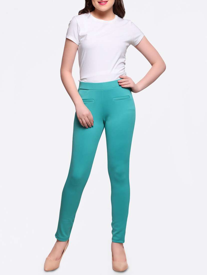 green solid jeggings - 15015067 - Standard Image - 3