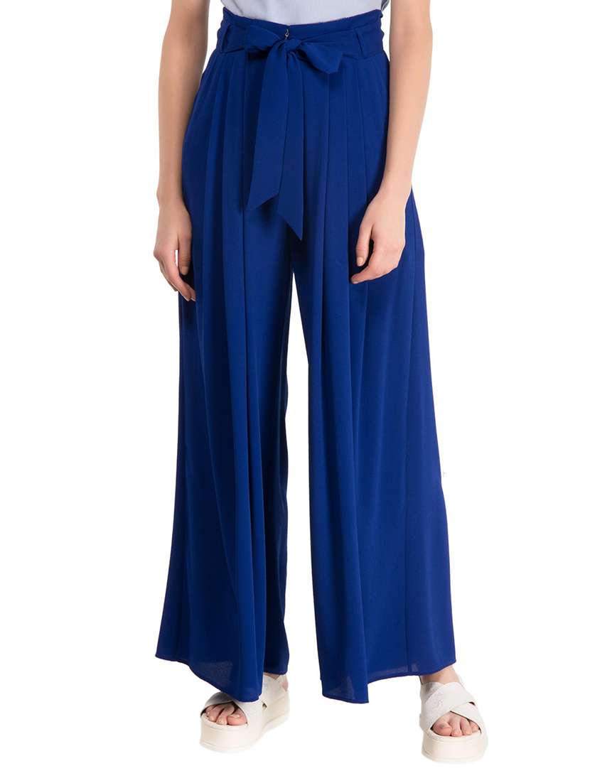 blue solid cotton palazzo
