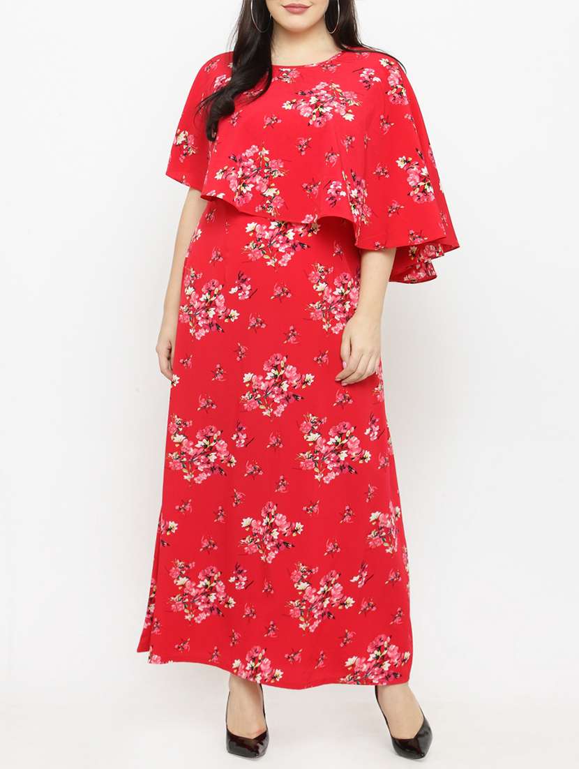 red printed plus dress