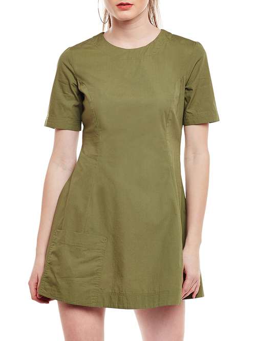 olive cotton a-line dress - 15020105 -  Standard Image - 0