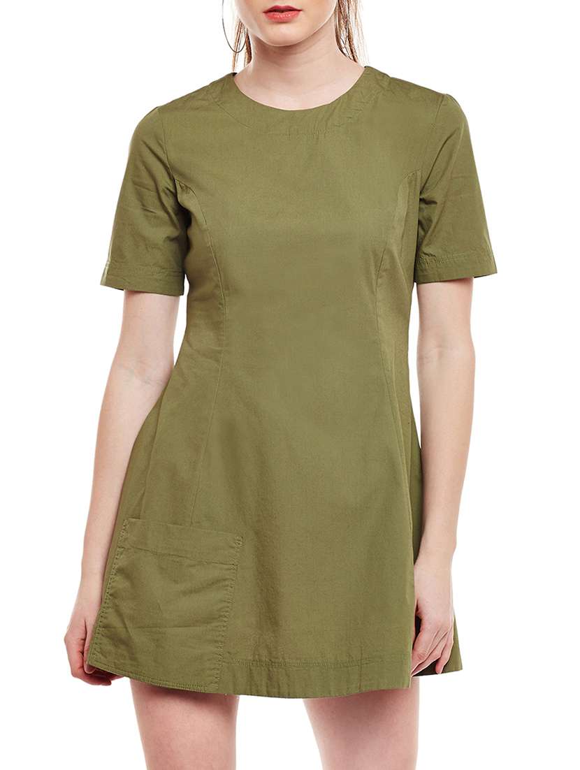 olive cotton a-line dress - 15020105 -  Zoom Image - 0