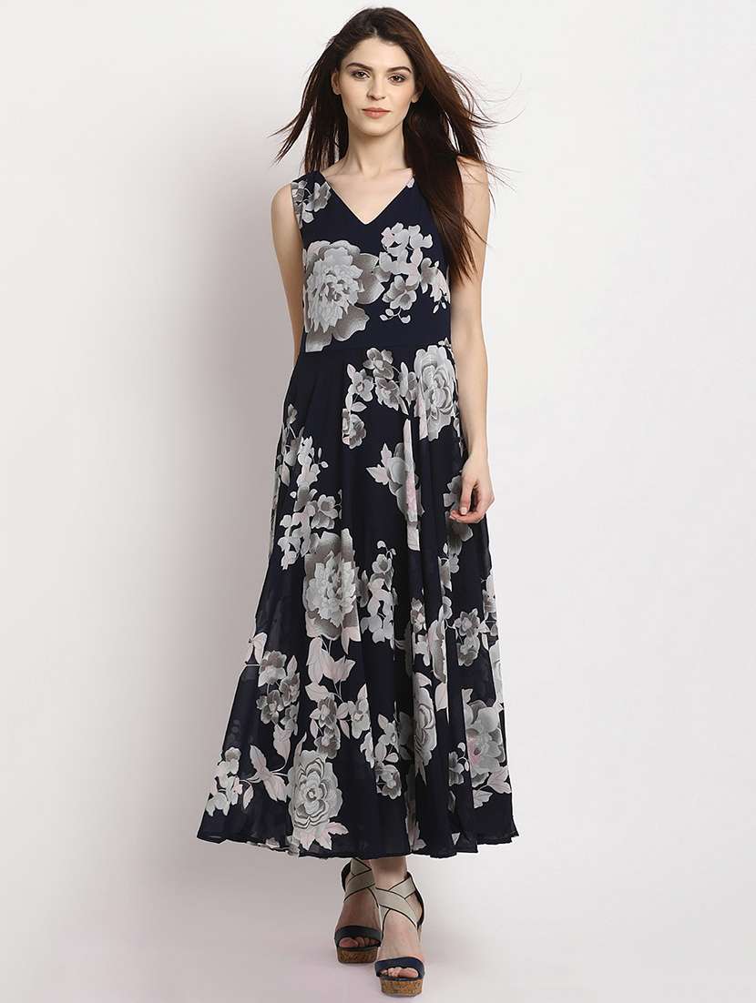 navy blue printed maxi dress
