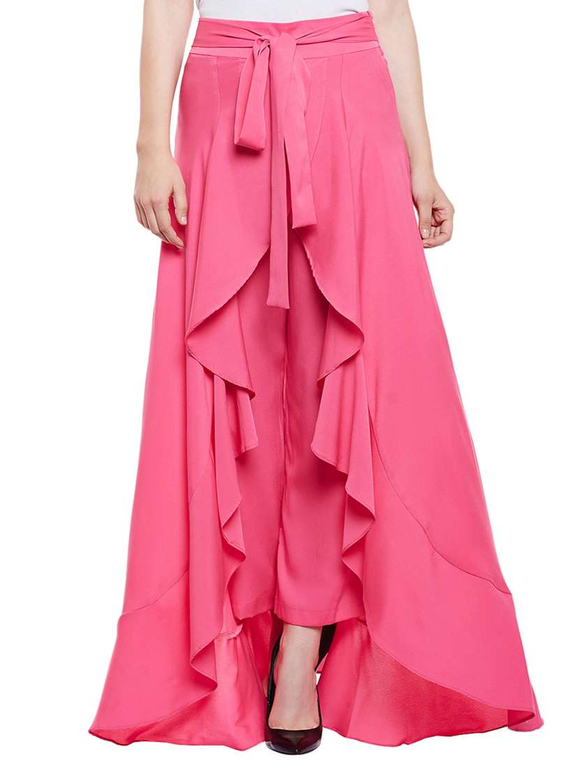 pink crepe ruffled palazzo