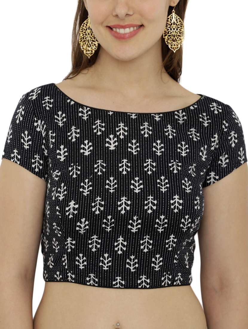 black cotton printed blouse