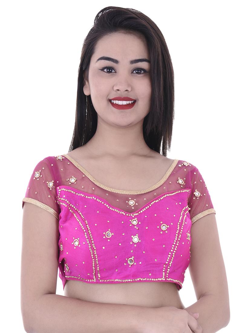 pink net embroidered blouse - 15025235 -  Zoom Image - 0