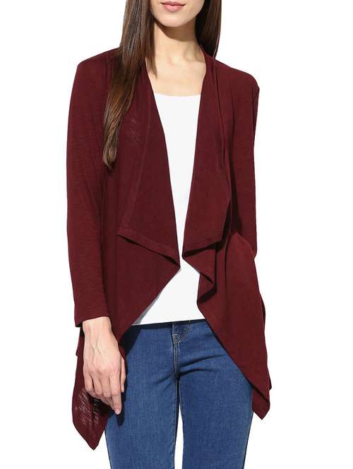 maroon solid viscose asymmetrical shrug - 15026146 - Standard Image - 0