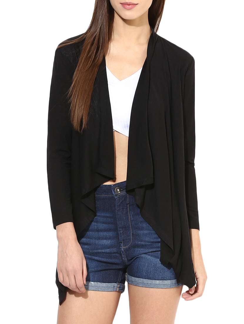 black solid viscose asymmetrical shrug