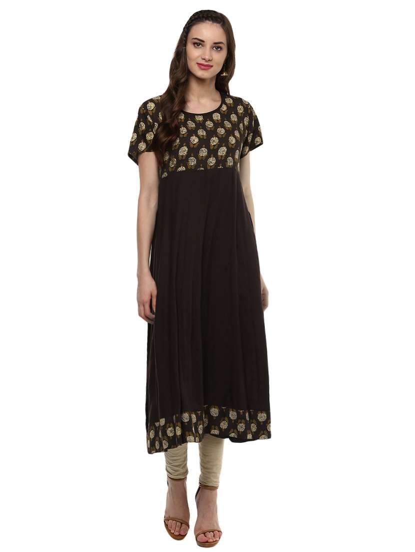 brown viscose flared kurta