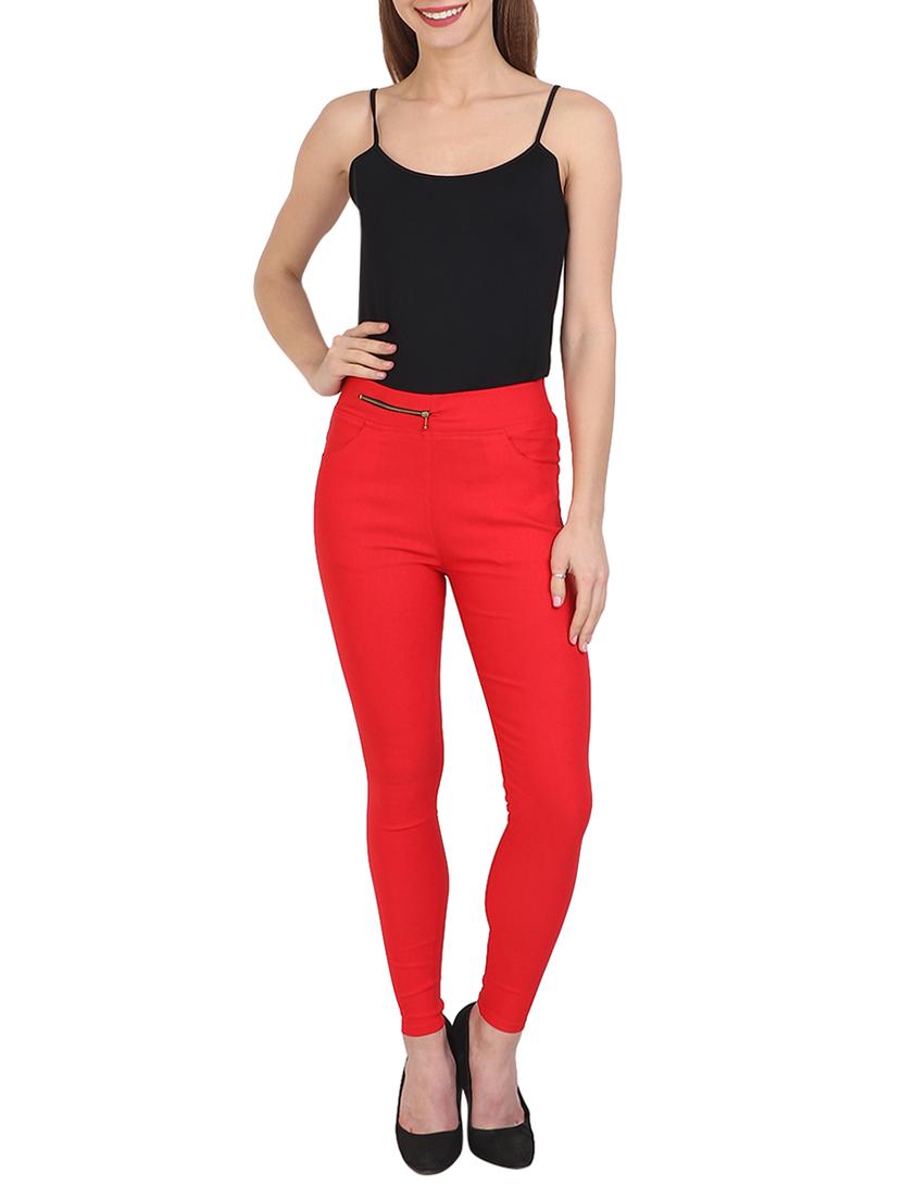 solid red cotton lycra jegging - 15027537 - Standard Image - 3