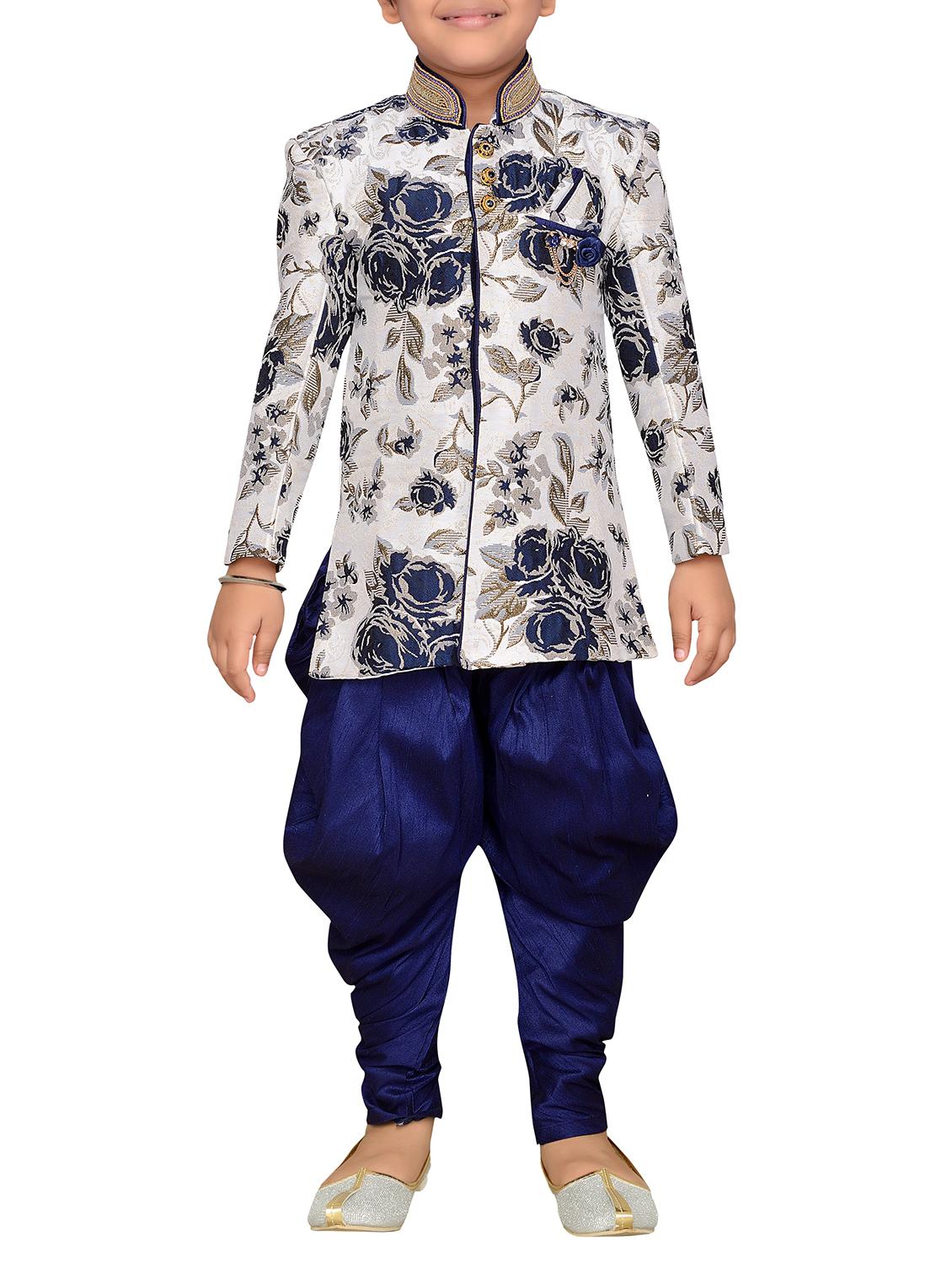 blue silk blend sherwani set - 15028271 -  Zoom Image - 0