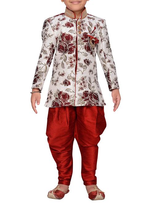 red silk blend sherwani  set - 15028272 -  Standard Image - 0