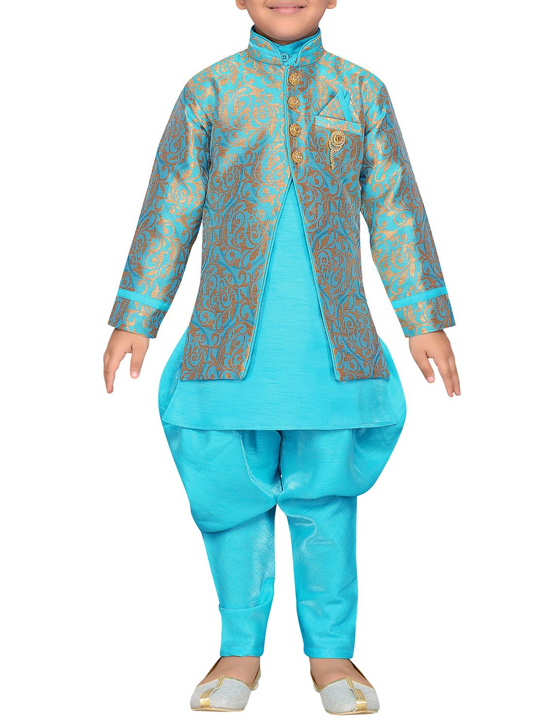 light blue silk blend sherwani set - 15028273 -  Zoom Image - 0