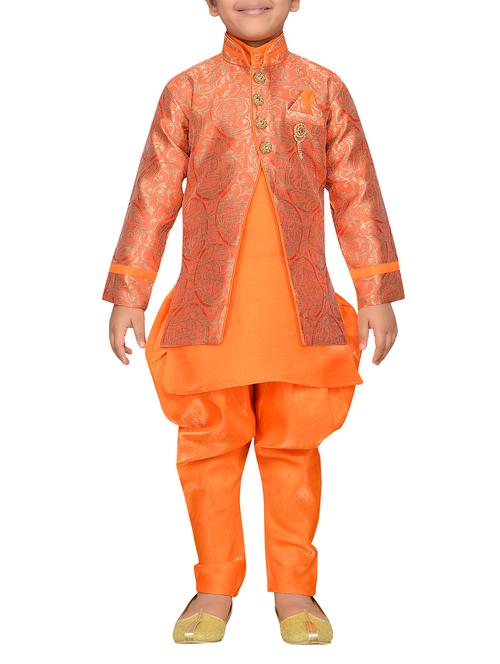 orange silk blend sherwani set - 15028274 -  Standard Image - 0