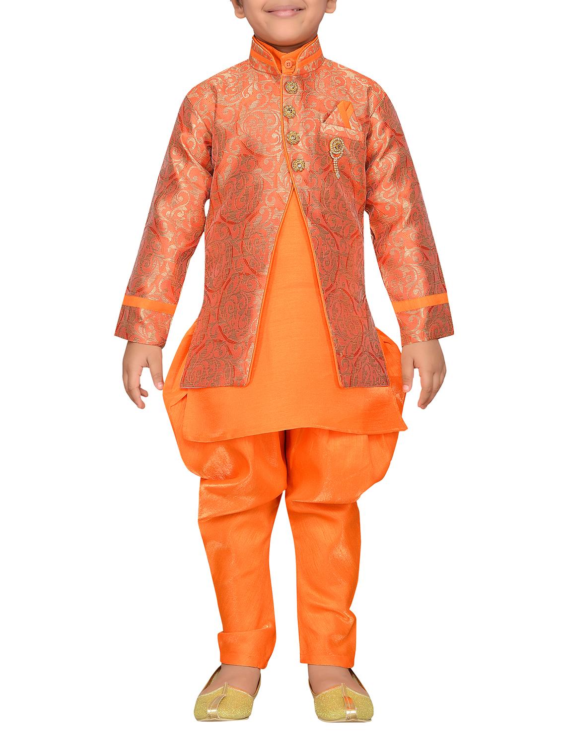 orange silk blend sherwani set - 15028274 -  Zoom Image - 0