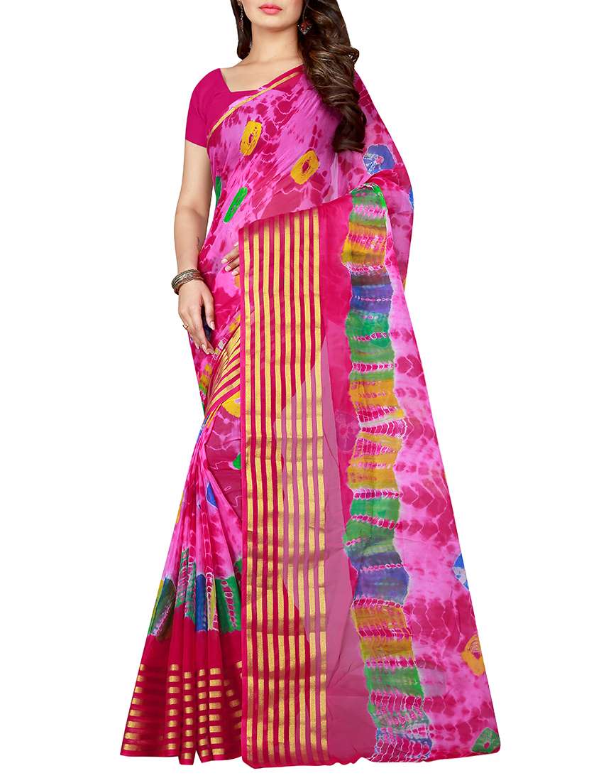 pink chiffon tie & dye saree with blouse