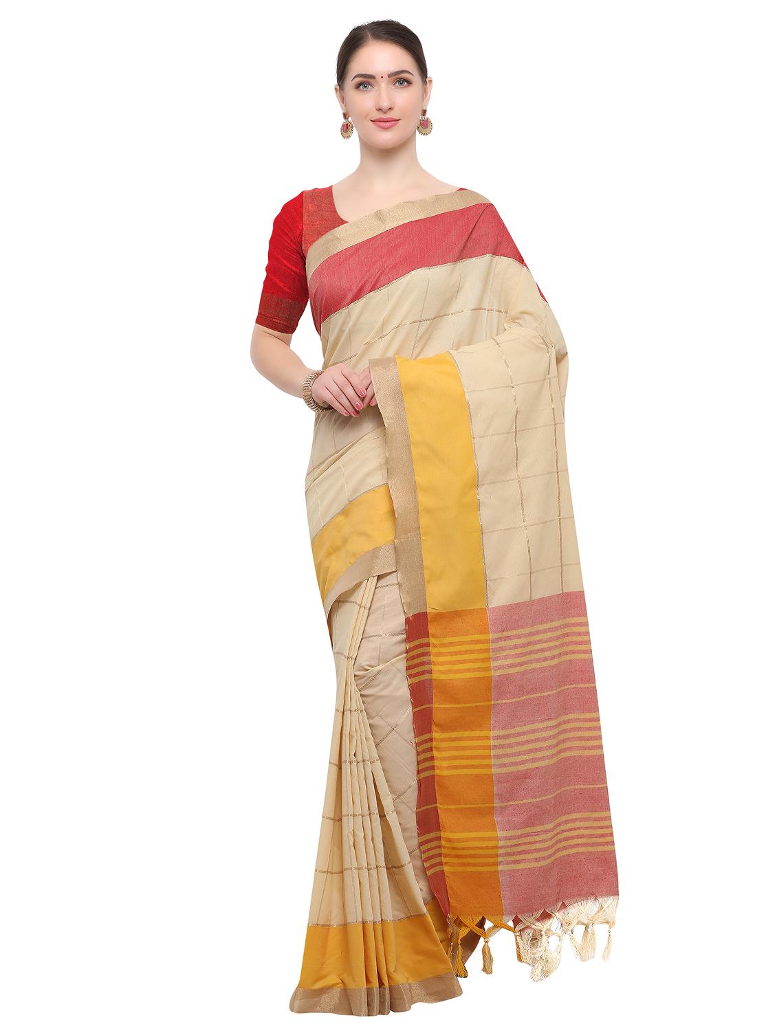 cream cotton saree with blouse - 15032965 -  Zoom Image - 0