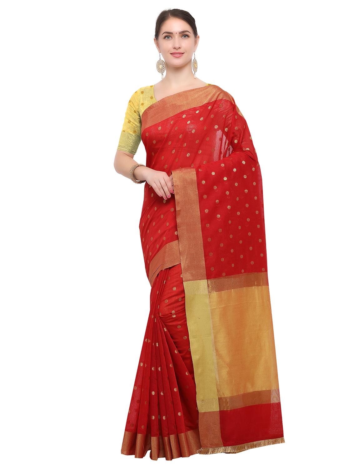 women's bordered red colored saree with blouse - 15033017 - Zoom Image - 0