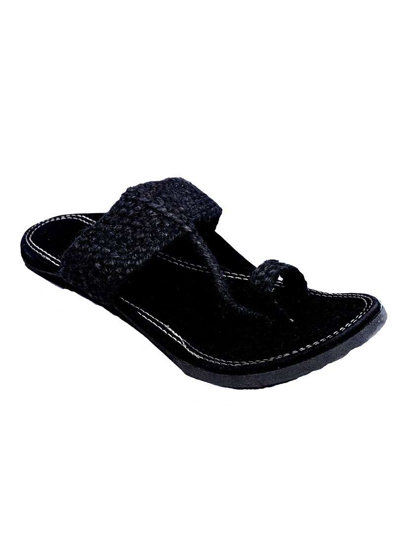 Buy online Black Jute Kolhapuri Slipper from Slippers, Flip Flops