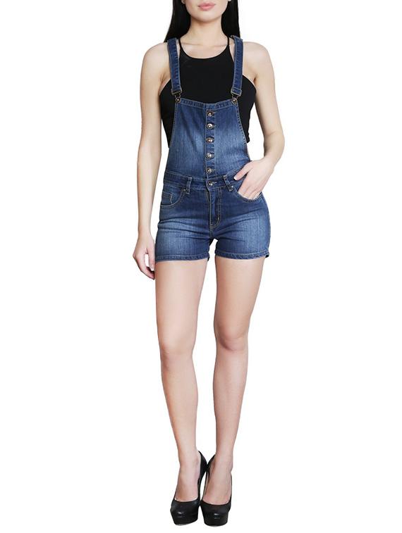 solid blue cotton dungaree - 15037498 - Standard Image - 3