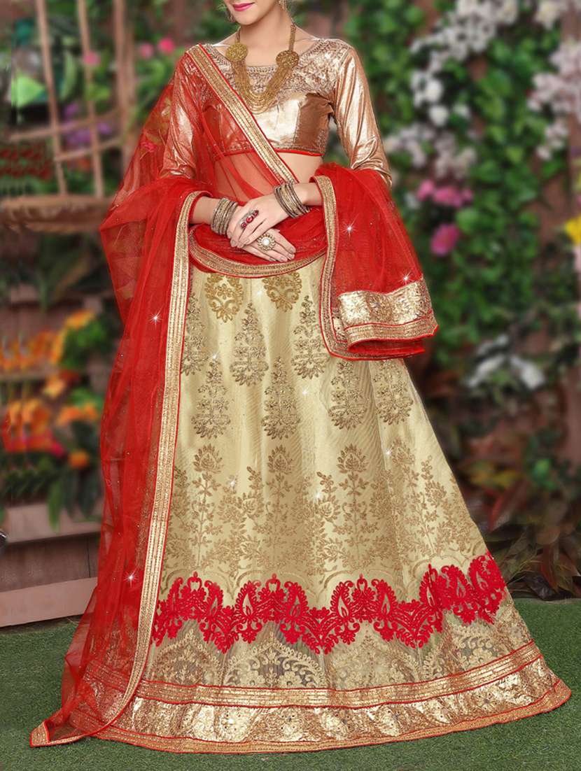 beige net aline lehenga